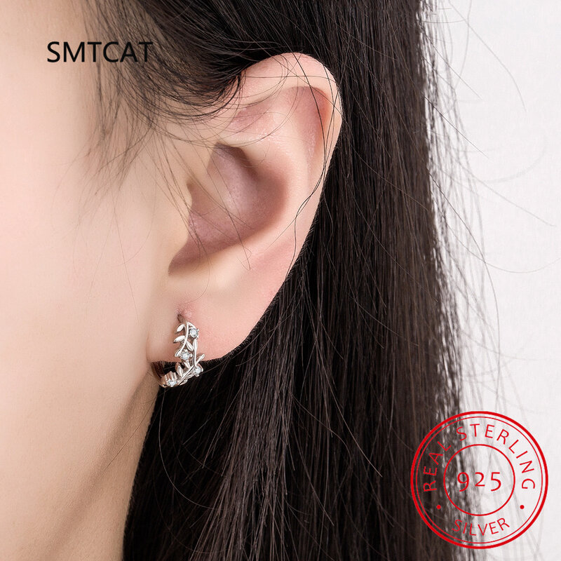 925 Sterling Silver Fashion Elegant Leaf Luxury Zircon Circle Hoop Earrings for Women Wedding Charms Creative Fine Jewelry