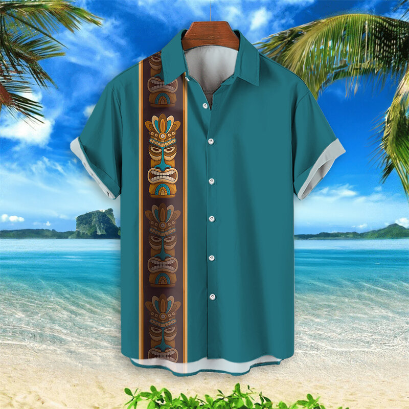 Camisas hawaianas con estampado 3d Tiki para hombre, camisa Retro de manga corta, ropa informal holgada, nueva tendencia de moda, 2024