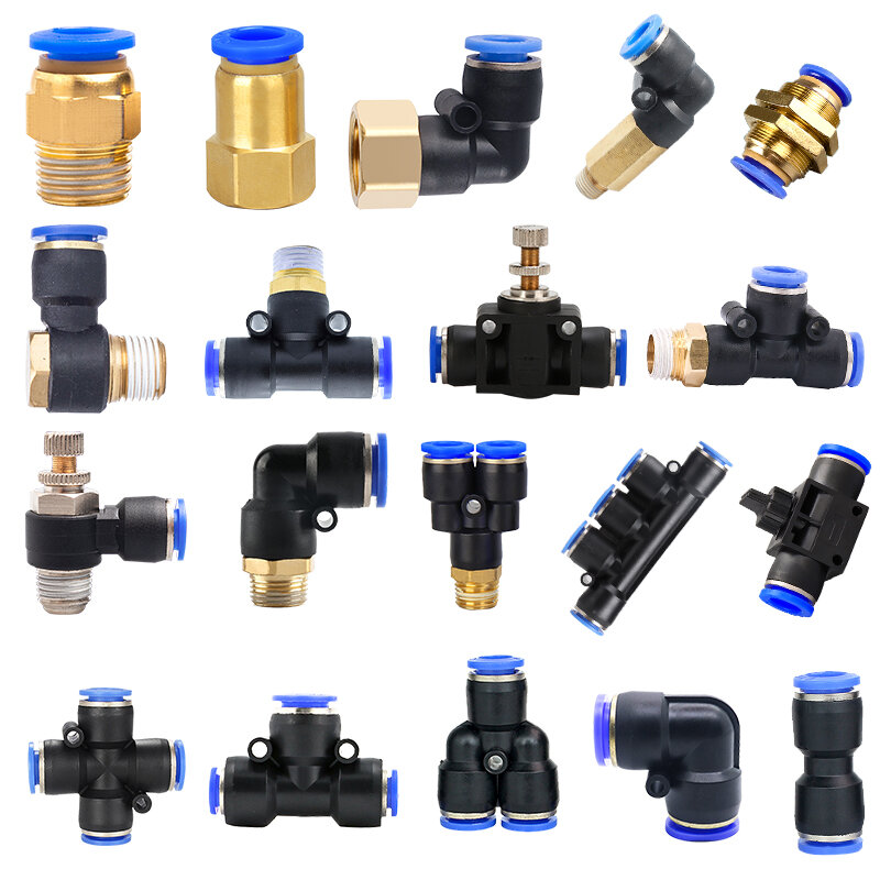 Conexão pneumática do conector do ar, Conexão de mangueira tubulação, Conectores rápidos, PCF, PL, PLF, PC, Rosca, 4mm, 6mm, 8mm, 1, 8, 1, 2, 2