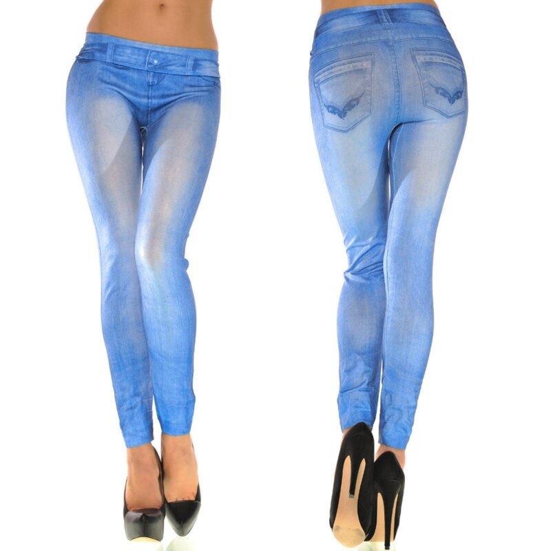 Leggings femininas vintage cor lavagem jeans com cintura baixa elástica Yoga calça lápis
