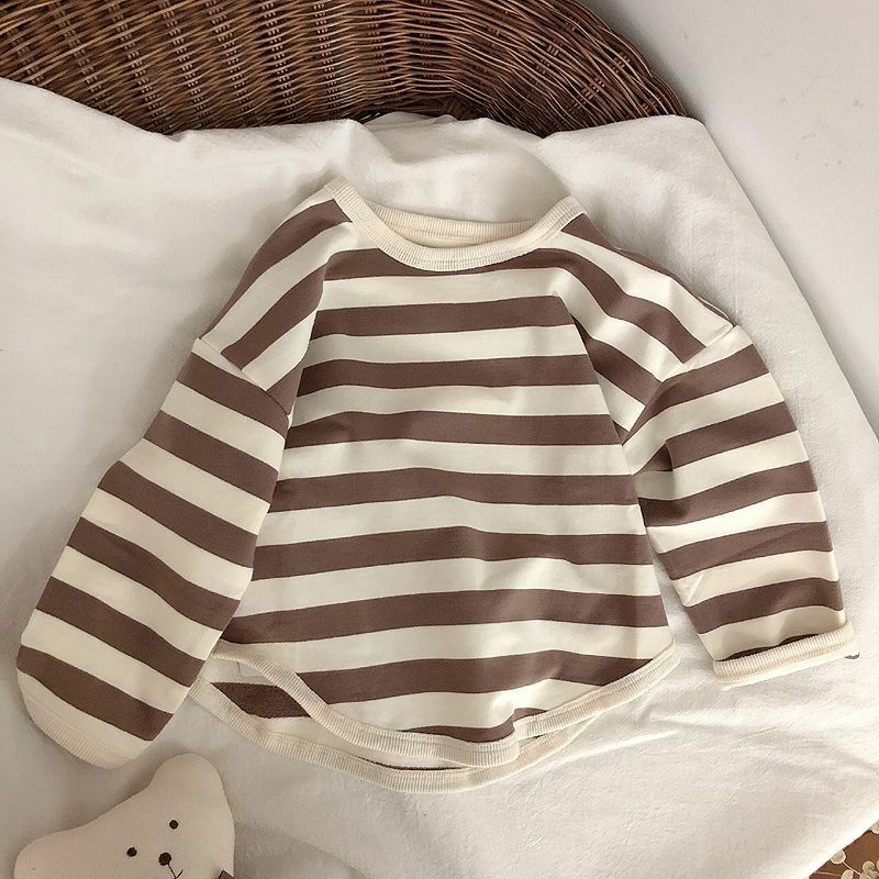 2023 Spring Autumn New Children Casual T Shirt Loose Kids Striped T Shirts Cotton Tee Boys Girls Long Sleeve Tops Baby Clothes