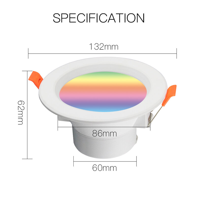 MOES-Downlight LED inteligente WiFi com escurecimento, luz de ponto embutida redonda, 7W, RGB, 2700K-6500K W + C