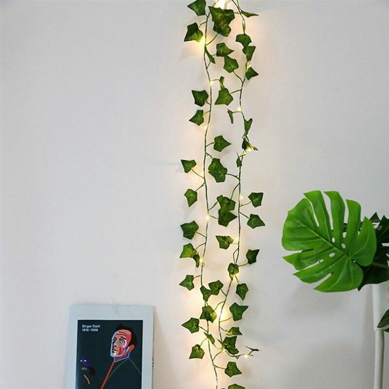 Sztuczne rośliny LED girlanda żarówkowa zielony liść stroik z bluszczu świecący bajkowy łańcuch lampa liście klonu