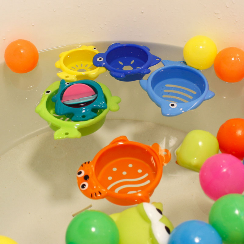 Brinquedo educativo do banho do animal dos desenhos animados para crianças, brinquedo flutuante do empilhamento da água para crianças, piscina, banheiro, praia, 6pcs