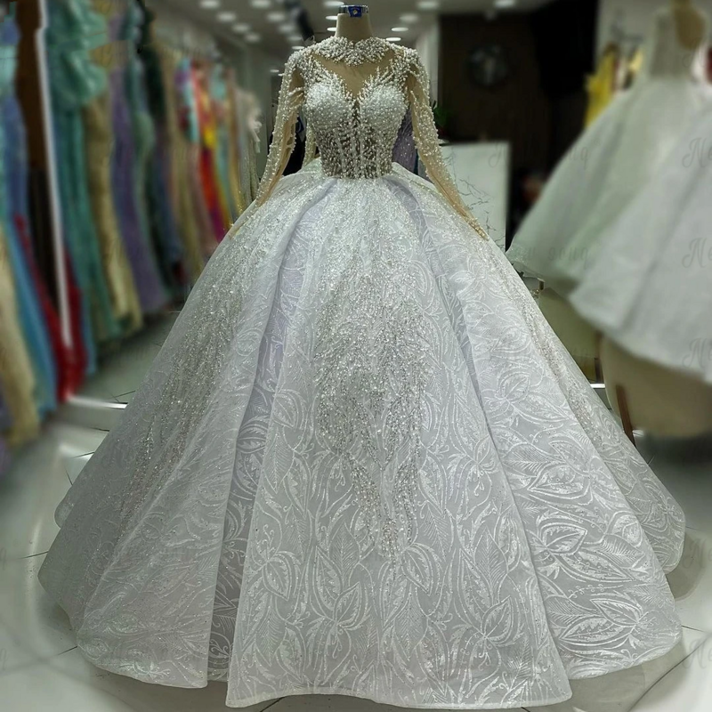 Новинка, свадебные платья для невесты с длинным рукавом, вырезом и бисером, блестками, индивидуальный пошив, свадебные платья