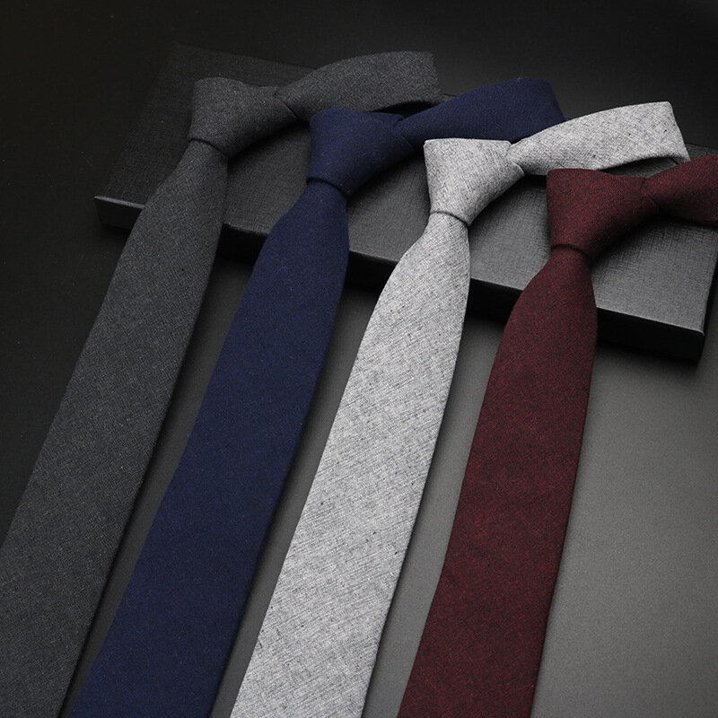 6CM Solid Slim Tie Men's Cashmere Narrow Neck Tie for Office Business Formal Occasions Classic Cotton Skinny Necktie