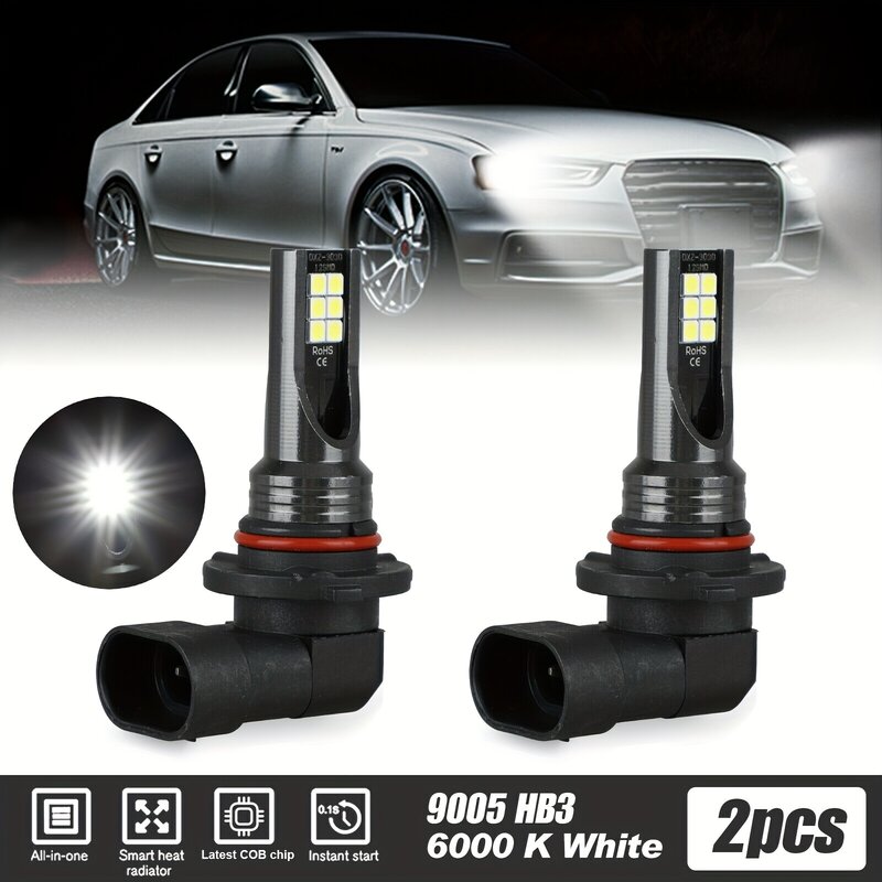 H8/H11/H4/H7/H1/9005/HB3/9006/HB4 - 12V 6000K White Day Driving Running Lights 2Pcs Super Bright LED Bulbs for Car Fog Lights -