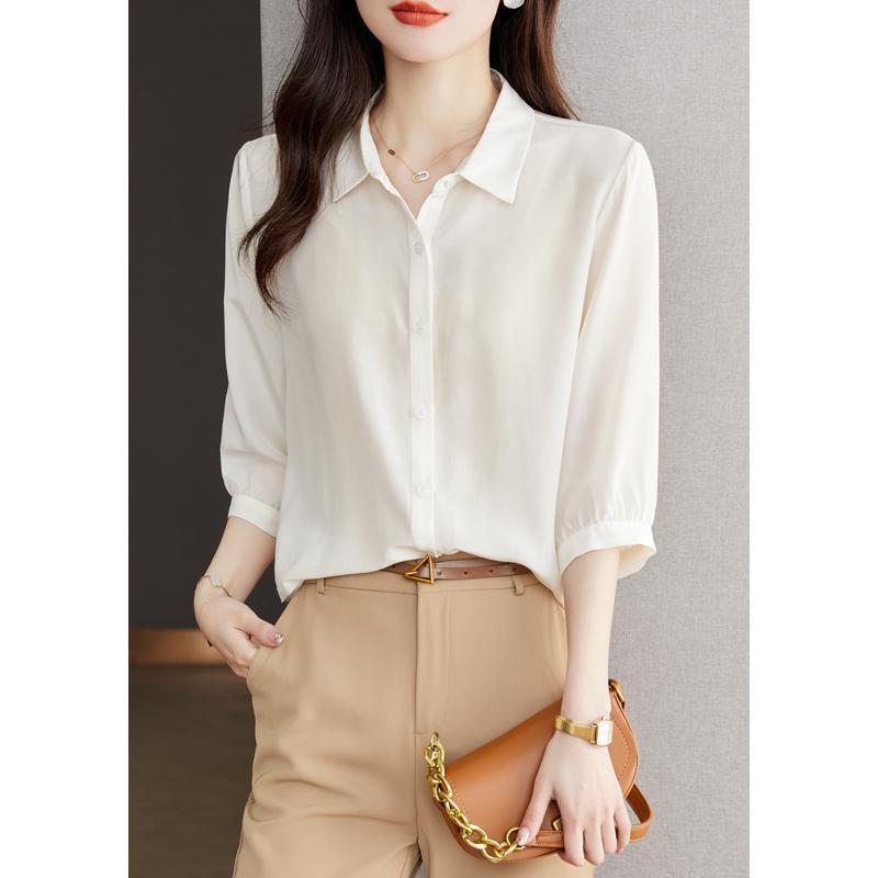 Spring Summer Fashion Elegant Women's Clothing Polo Neck Long Sleeve Blouses Loose All Match Female Clothes Solid Women Shirt