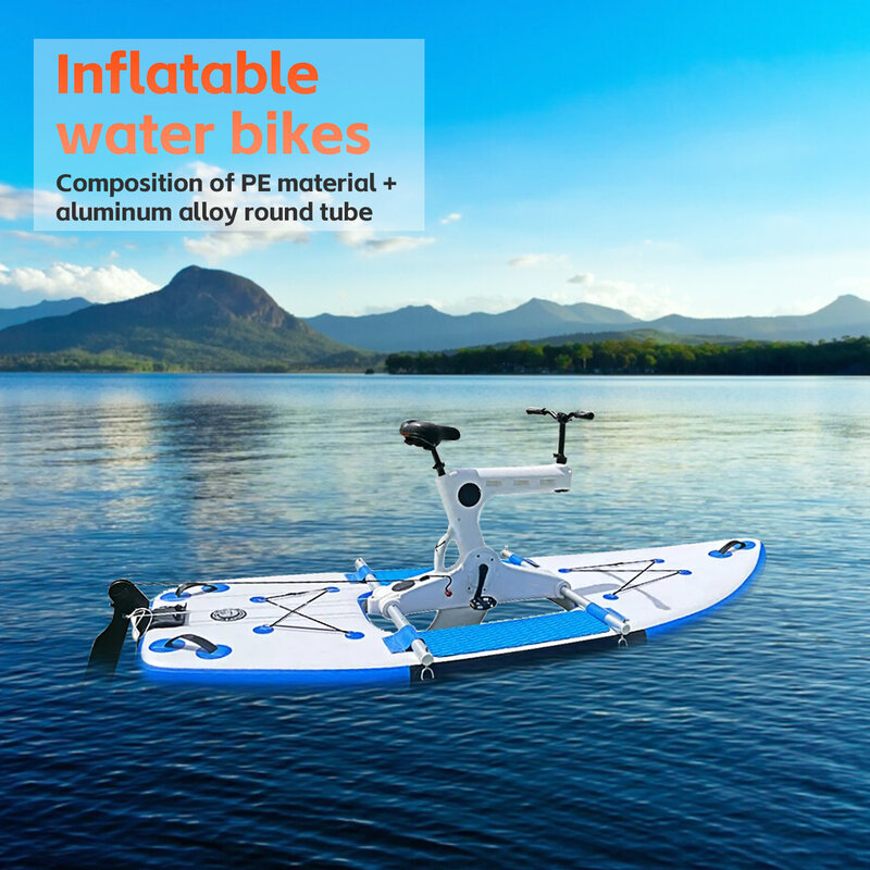 Sepeda air laut lebar satu papan balap, sepeda PE + Pedal logam papan dayung sepeda air dan sepeda SUP
