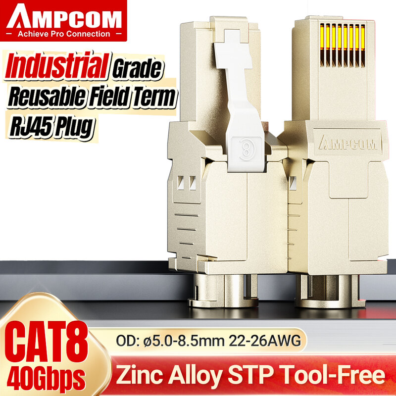 AMPCOM-conectores RJ45, conector Modular, Cat6, Cat6A, CAT7, CAT8, STP, sin Toolless de red, enchufes Ethernet, Cable, herramienta de Internet gratis