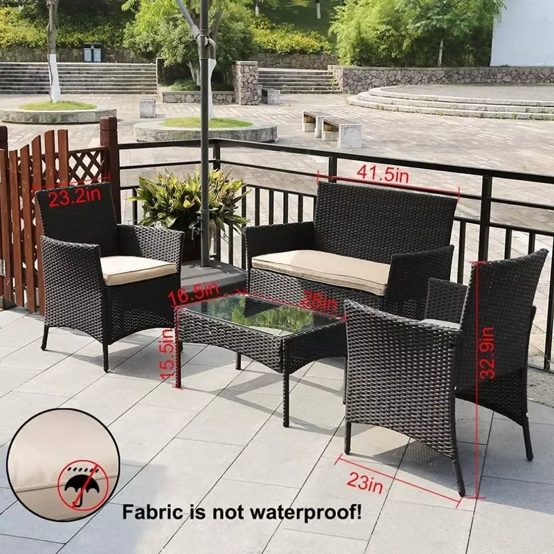 Outdoor Furniture Patio Rattan Chair Wicker Sofa Set Balcony Garden Furniture Set With Coffee Table Poolside Porch Lawn