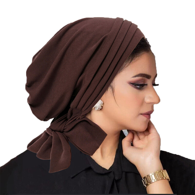 Kerudung wanita Hijab Bonnet Muslim, topi Dalaman lipit berkerut untuk wanita, Selendang rambut rontok, kanker Islami, syal Mujer