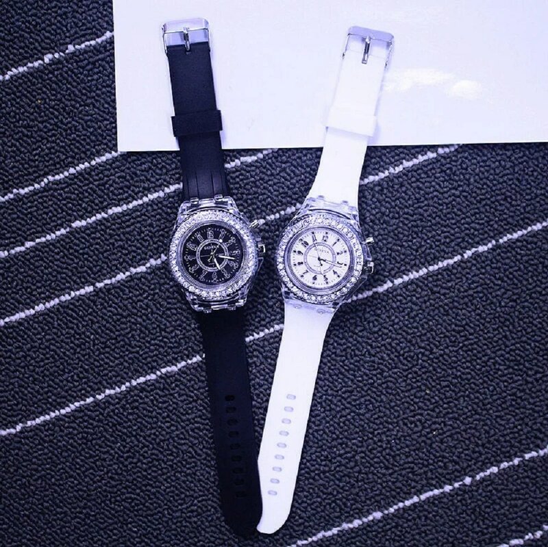 라인스톤 장식 야광 시계 포인터 다이얼, 세련된 쿼츠 시계, 멋진 손목 선물, 남성 여성 시계