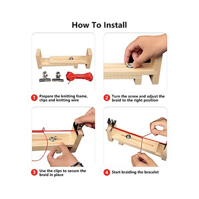 U-forma de madeira Jig para Bracelet Making, trança Tool Kit, trança titular, Crafting Tool, A