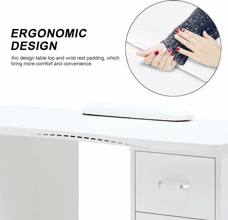 โต๊ะทำเล็บมือบาร์เบอร์ผับโต๊ะทำเล็บแบบอะซิโตนโต๊ะเล็บพร้อมลิ้นชัก4อันตู้2ล้อที่ล็อคได้แผ่นข้อมือ