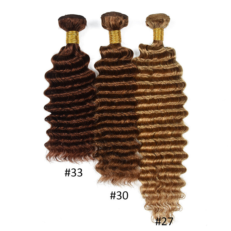 33# Deep Wave Human Hair Bundles Peruvian Remy Reddish Brown 1/3/4 Hair Bundles Deep Wave Human Hair Extensions Hair Weave