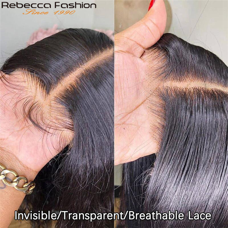 Rebecca-Peluca de cabello humano ondulado, postizo de encaje frontal, transparente, prearrancado, brasileño
