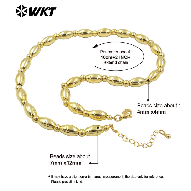 WT-JFN09 Delicate Simple Hot 16inch Long Bullet Beads 18K Real Gold Plated Resist Tarnishable Space Ball Necklace 10pcs