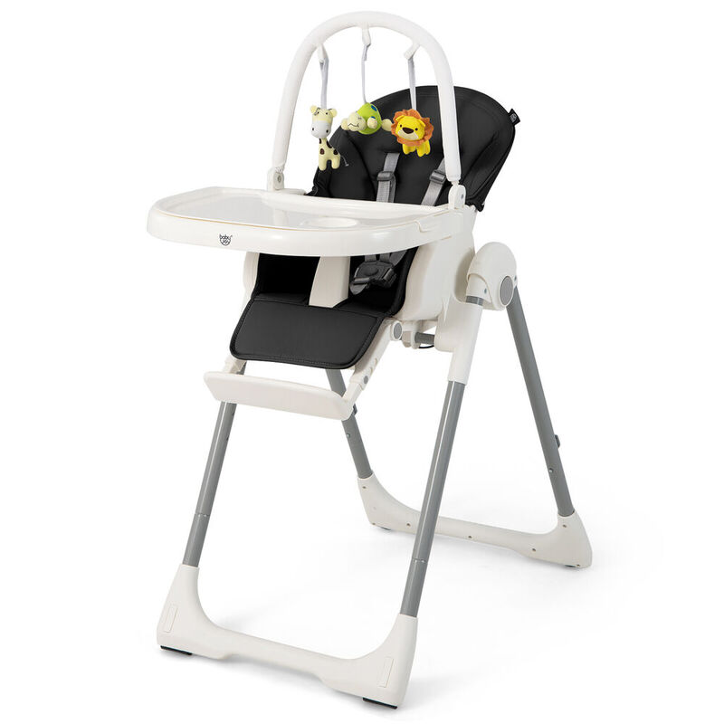 Babyjoy Foldable Baby High Chair w/ 7 Adjustable Heights & Free Toys Bar for Fun Black