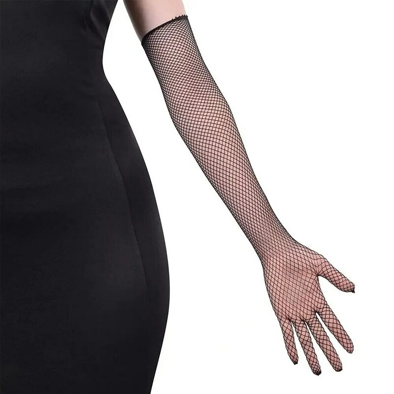 Guanti lunghi elasticizzati guanti da guida in rete Cosplay da ballo guanti per protezione solare da 45cm Halloween