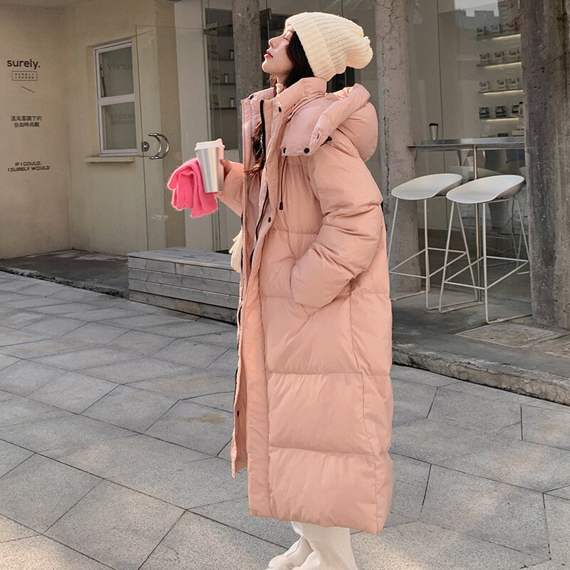 Women Casual Sweet Long Sleeve Single Breasted Super Long Parkas 2024 Winter Oversized Outerwear Jacket Warm Thick Solid Coat