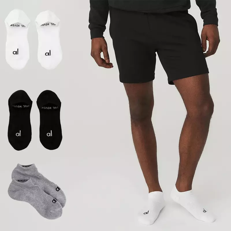 Хлопковые короткие носки для йоги AL, однотонные классические удобные дышащие носки-невидимки до щиколотки, белые черные женские носки унисекс
