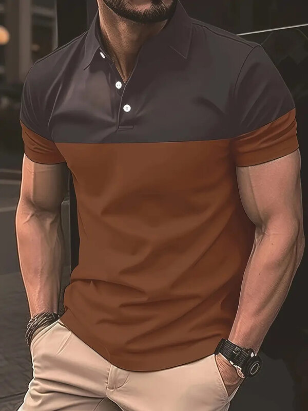Nowa letnia męska koszulka Polo z krótkim rękawem z nadrukiem 3D i wygodne z klapami w jednolitym kolorze, oddychająca wysoka wysokiej jakości koszulka