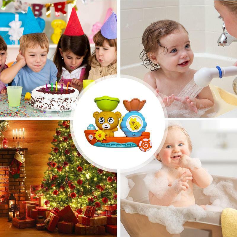 Juguete de barco de oso para bañera, barco de juguete flotante para piscina, yate, barco de vela para bañera, juguete de baño para bebés y niños pequeños
