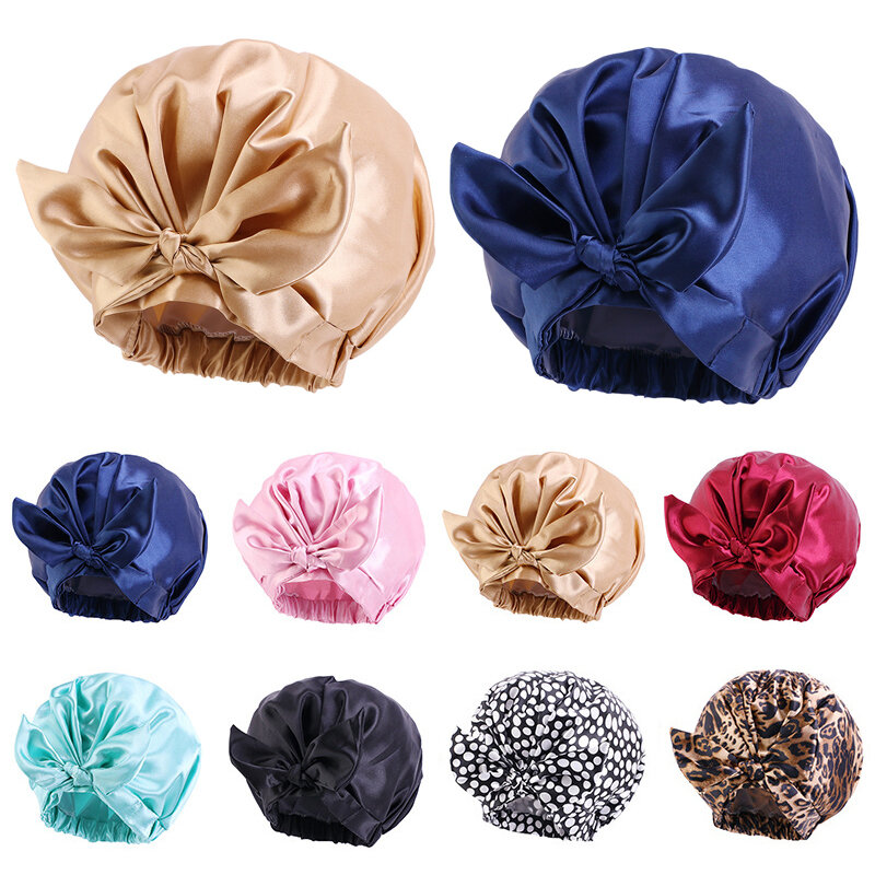 Women Night Sleep Cap Sat10 Color Polyester Elastic Night Sleeping  Satin Shower Cap Hair Bonnet Hat Head Cover