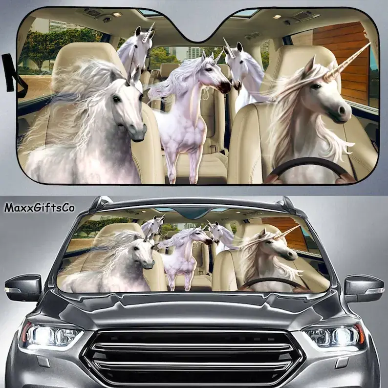 Penahan matahari mobil Unicorn, kaca depan Unicorn, kerai keluarga, Aksesori Mobil Unicorn, dekorasi mobil, hadiah untuk ayah, ibu
