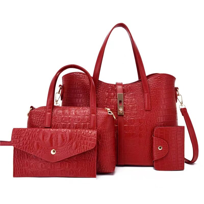 악어 패턴 토트 숄더 크로스 바디 가방 여성용, 클러치 탑 핸들 사첼 지갑, 4 개입, 신상