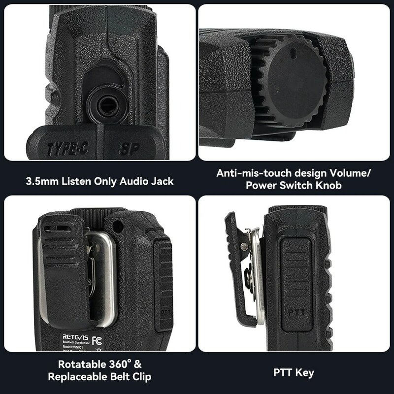 Retevis-HWN001 Walkie Talkie, Bluetooth, microfone remoto sem fio, Volume alto, Alto-falante PTT, Mic para Retevis RB37, RB637, RB689, HD2