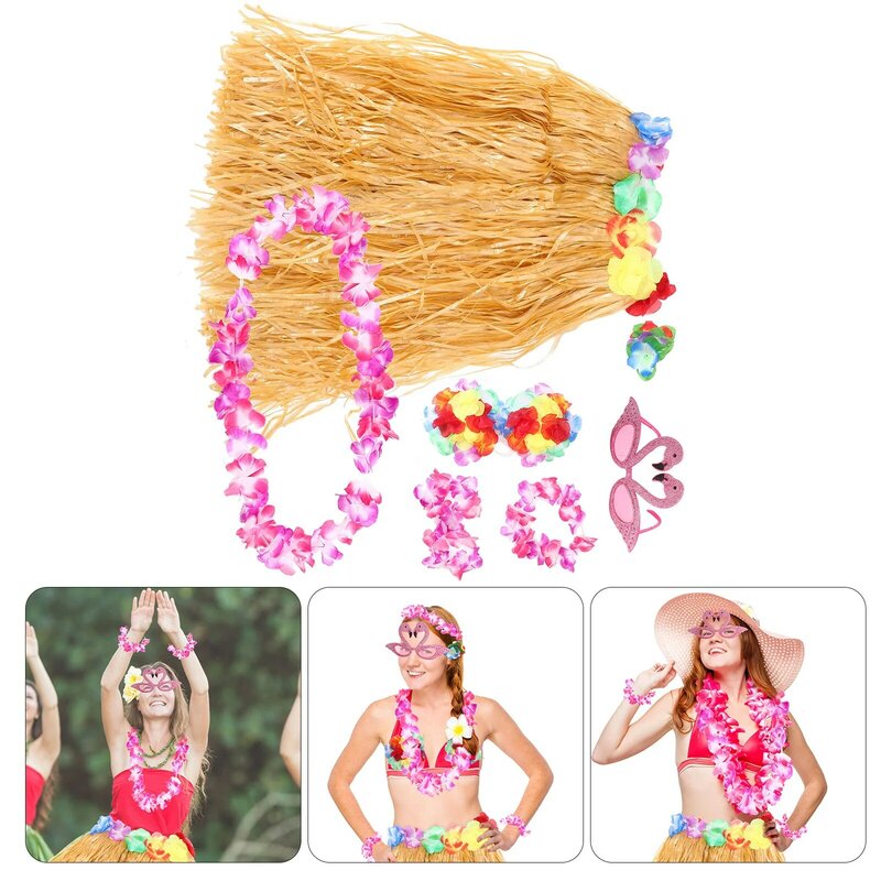 Saias de grama havaiana feminina e feminina, Roupas de festa, Decorações de baile, Pulseira, Hula, Luau