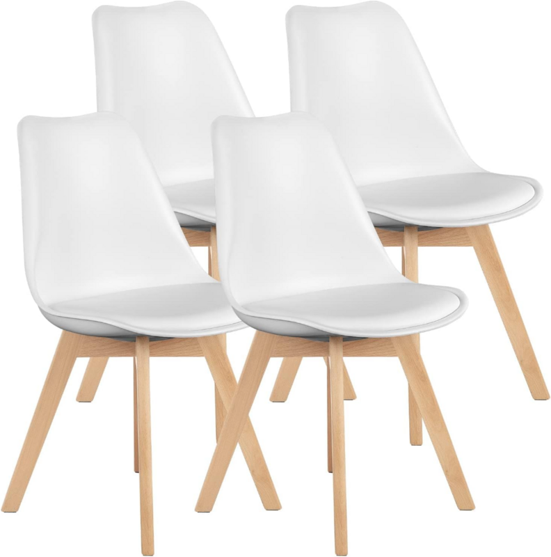 OLIXIS-Cadeiras de Jantar Modernas do Meio Século com Pernas De Madeira e Almofada De Couro PU, 4 Cadeiras