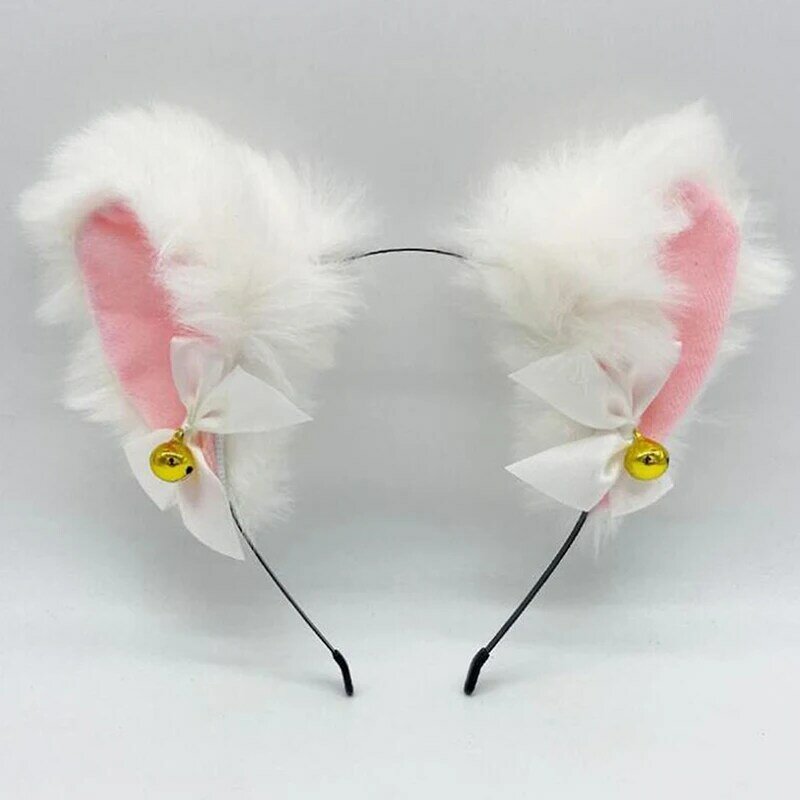 Bando telinga kucing seksi untuk wanita gadis kalung busur renda ikat rambut bel mewah Cosplay topeng-aksesori rambut kostum pesta