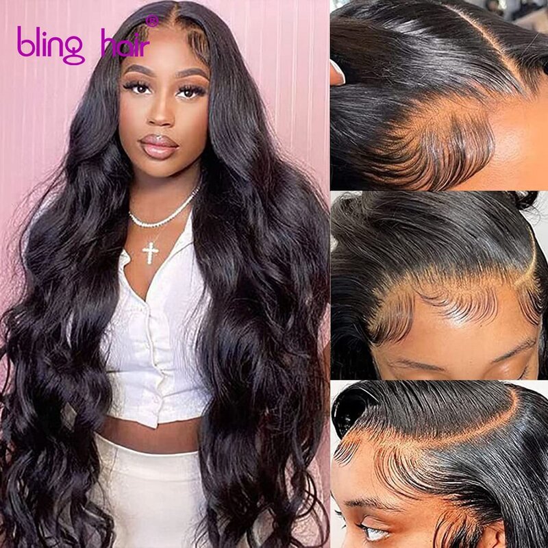 13x6 Body Wave Human Hair Lace Frontal Wig Glueless Transparent Lace Pre Plucked Bling Remy Hair 13x4 Lace Front Human Hair Wigs
