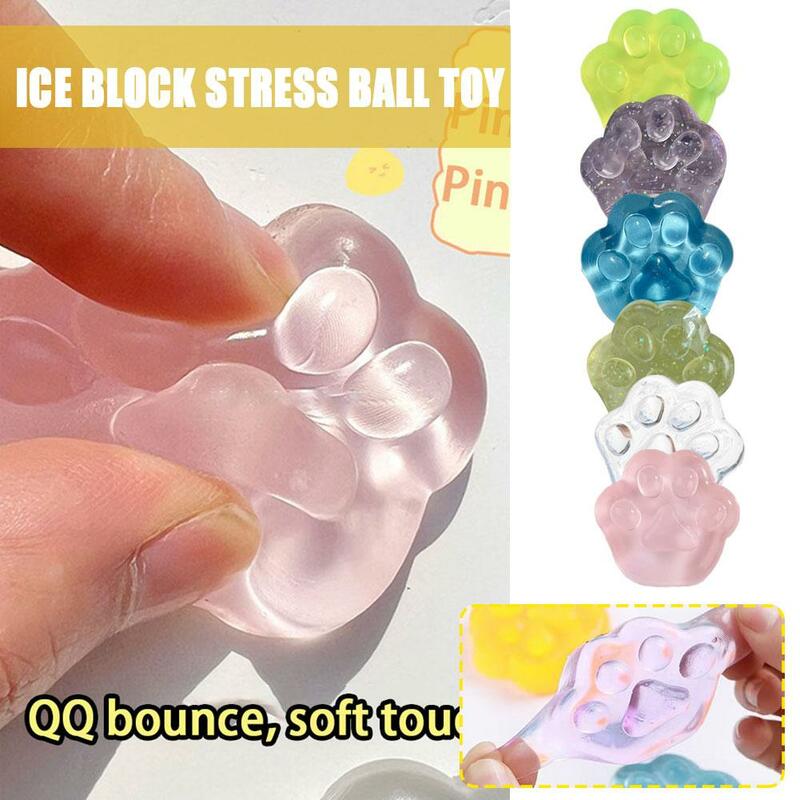 Kawaii Transparente Cat Paw Fidget Brinquedos, Mini Brinquedos, Mochi Ice Block, Stress Relief Ball, Soft Squeeze Brinquedos