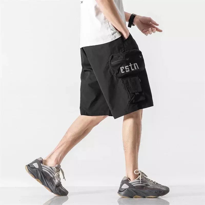 Men's Summer Pure Cotton Shorts Personalized Splicing Trendy Workwear Shorts Trendy Fashion Big Pockets Loose Casual Shorts Men