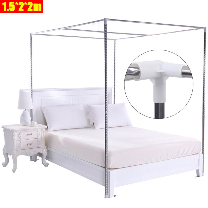1.5x2x2m Stainless 4 Corner Mosquito Netting Curtain Bracket Bed Canopy Post Easy Install