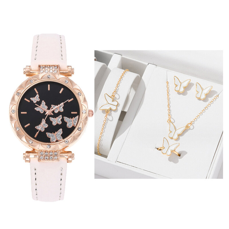 Conjunto elegante de joias para mulheres, relógio borboleta, presentes para reuniões de negócios e encontros