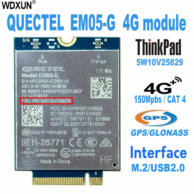 Quectel-EM05-G Módulo LTE Cat4, Global para Thinkpad T14 P14s X13 L13 L14 T14s Yoga Gen3 P16 Z13 Z16 P16s T16 Laptop, 5W10V25829