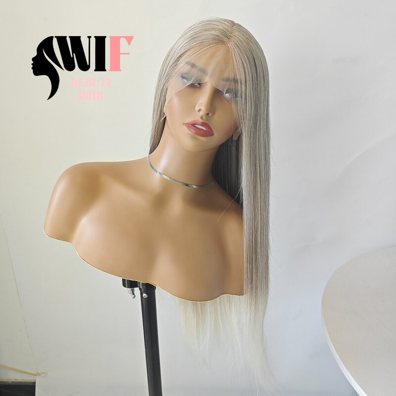 WIF Platinum Highlight parrucca sintetica bionda attaccatura dei capelli naturale fibra di calore Ombre parrucche anteriori del merletto dei capelli uso quotidiano Cosplay capelli di seta