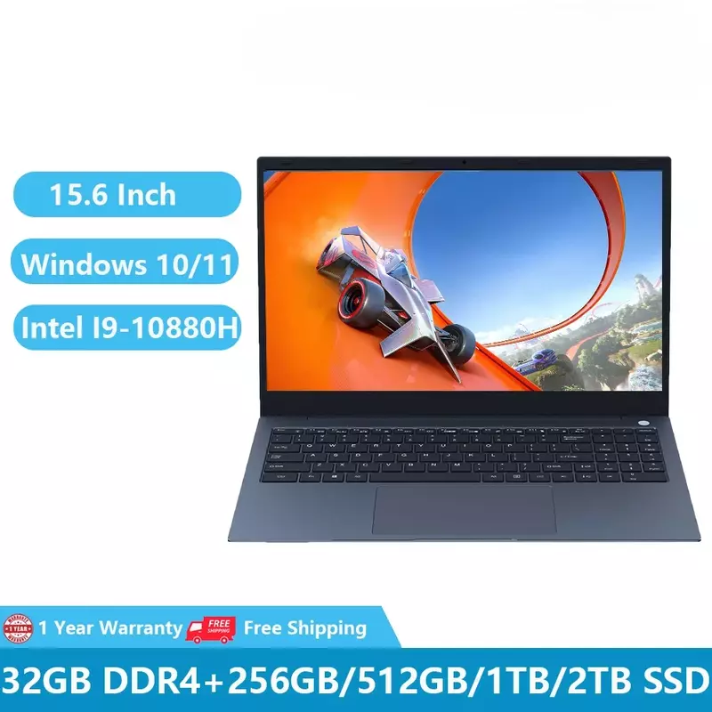 Laptop Gaming I9, notebook kantor Win11 generasi ke-10 2023 inci Intel Core I9-10880H 32GB DDR4 + 2TB NVME tipe-c sidik jari 15.6
