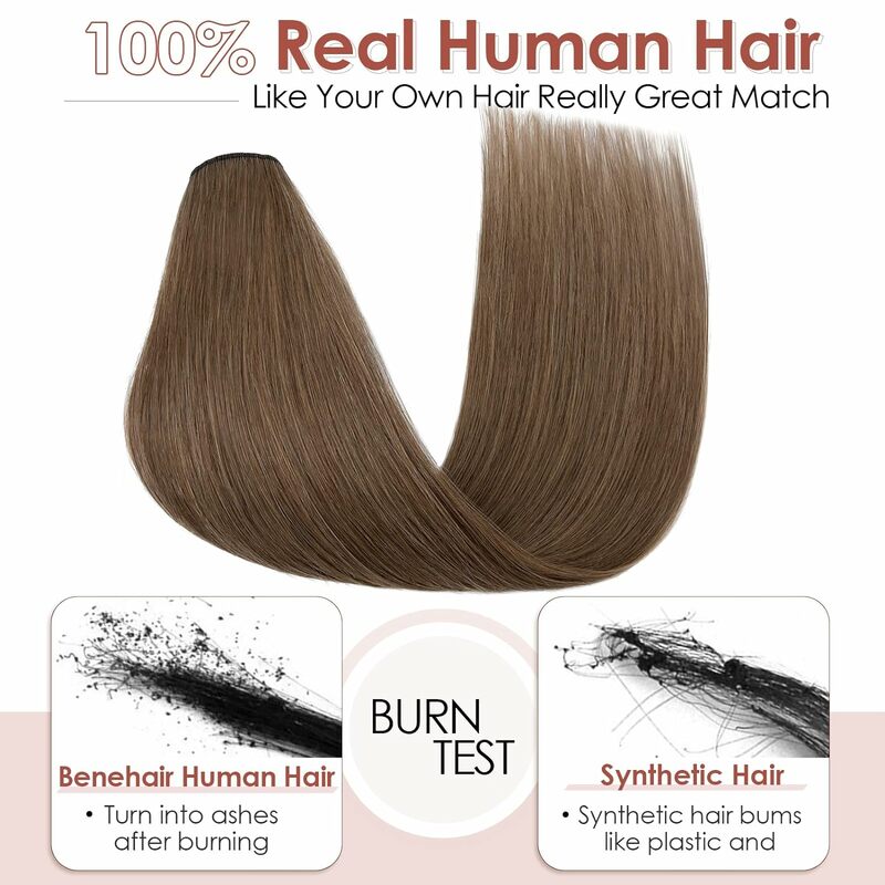 Clip in Hair Extensions One Piece 5 Clips 120g Soft Silky Straight Hair #6 Light Brown  3/4 Full Head Shaped Weft Thicker Hair