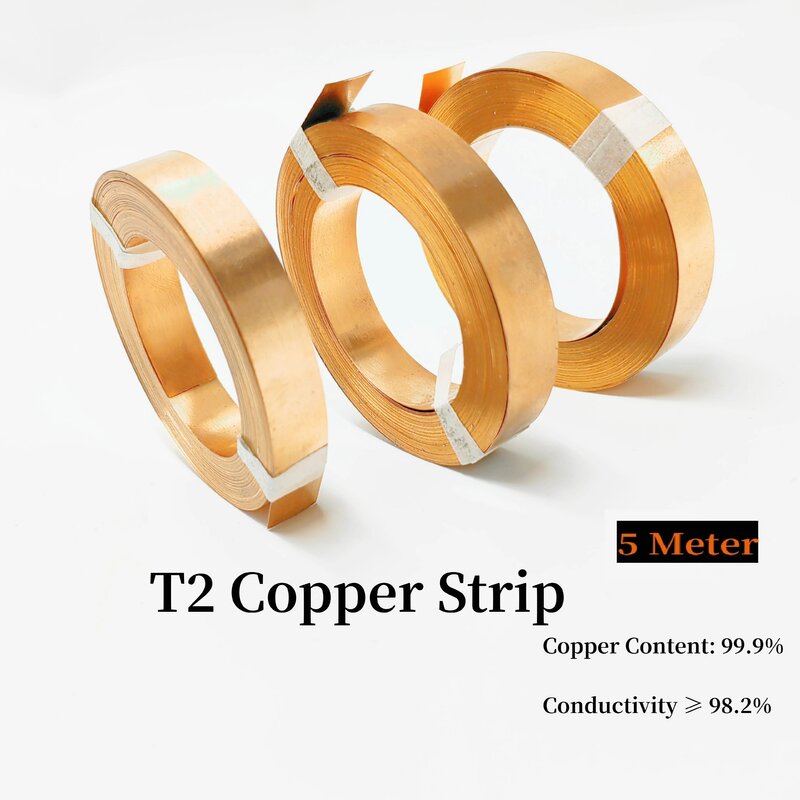 99.99% Pure Koper 5 Meter Hoge Zuiverheid T2 Koperen Strip Band Voor 18650 21700 Lithium Batterij Verbinding Koper Strip Lassen