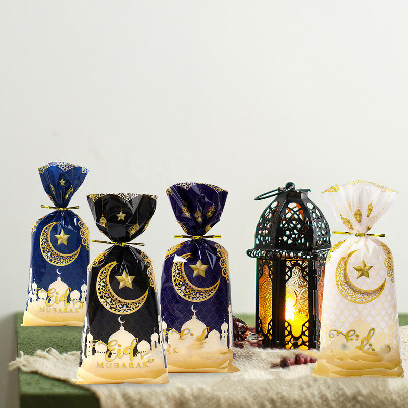 25/50/100 Stuks Eid Mubarak Geschenkzakjes Plastic Koekje Snoepzak Ramadan Kareem 2024 Islamitische Moslim Feestartikelen Eid Al-Fitr Cadeau