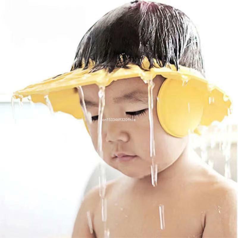Touca banho para bebê, touca banho ajustável para cabeça, viseira para lavar/