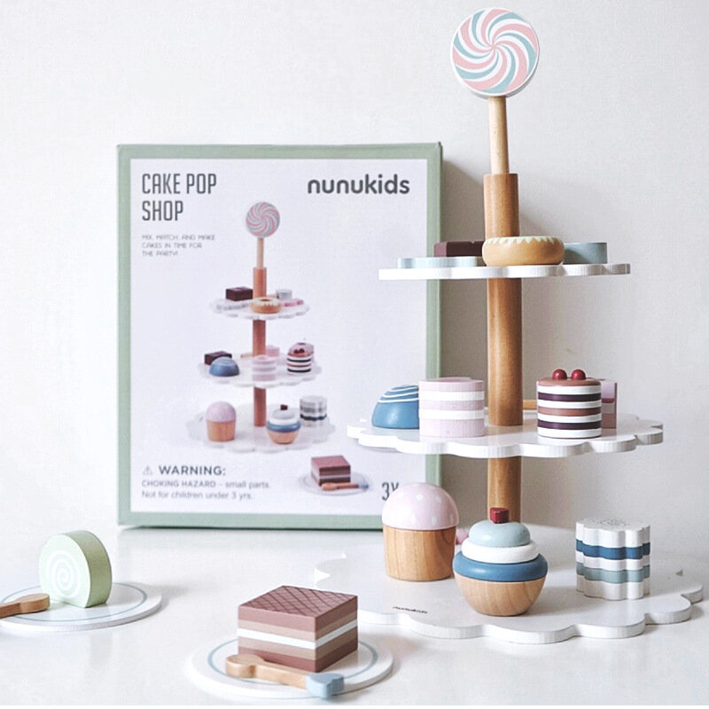 Mainan teh sore tiruan makanan bayi, hadiah ulang tahun kayu dapur rumah simulasi makanan kue