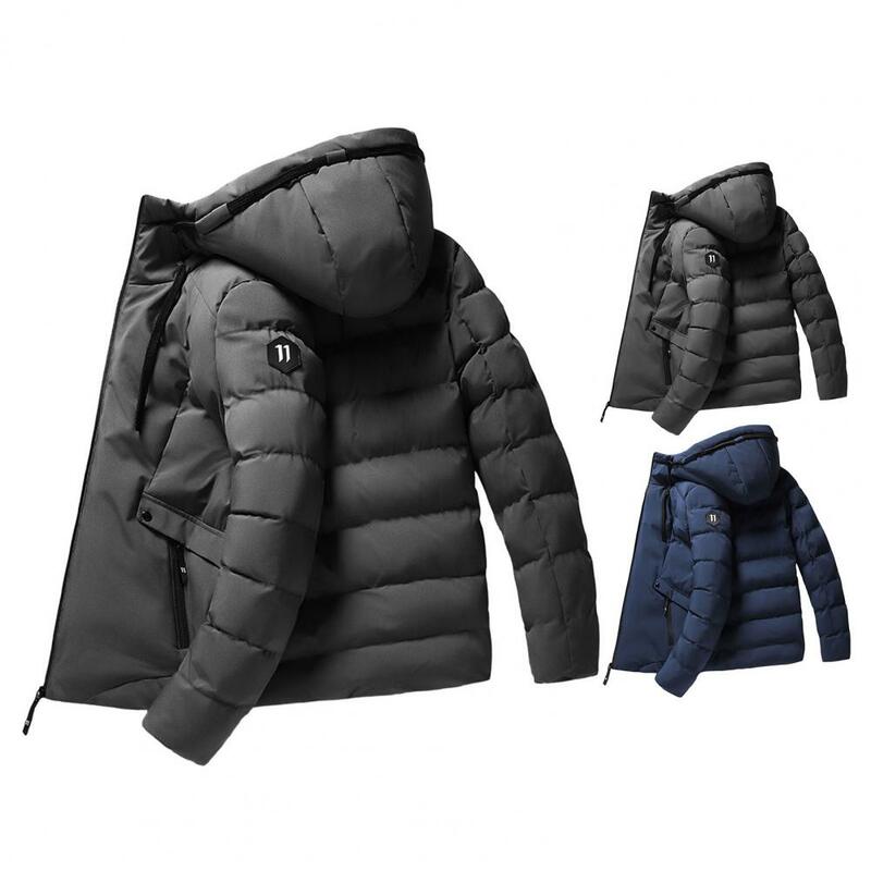 Men Winter Cotton Coat Thick Padded Windproof Warm Men Coat Hooded Zipper Pockets Waterproof Casual Cozy Men Down Jacket