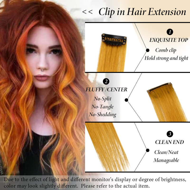10 Pcs Straight Hair Extensions Clip in Synthetic Hairpieces 22 Inch Hightlight Colorful Hair for Women Party Cosplay Gifts
